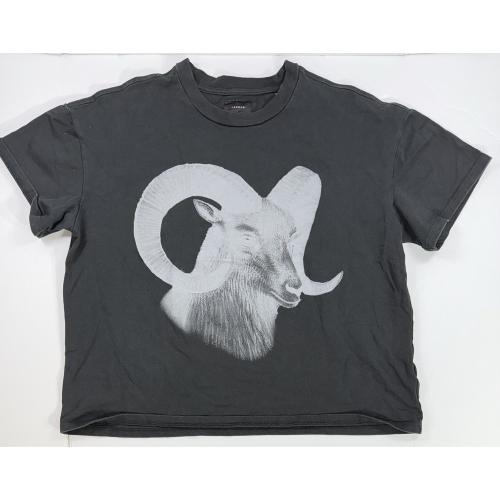 PacSun Ram Graphic T-Shirt Womens XL‎ Black Cropped Streetwear Tee